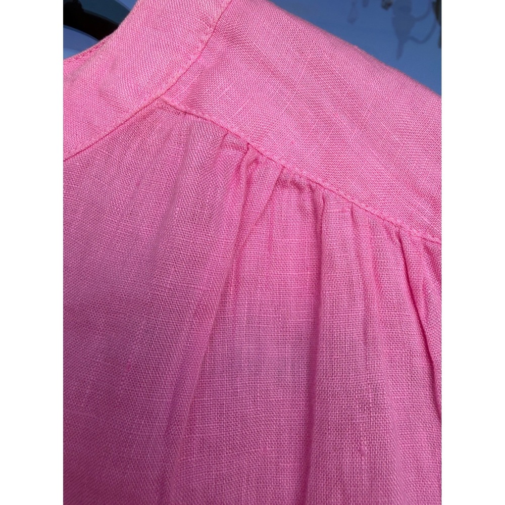 Halston Pink 100% Linen Peasant Top Long Sleeve Popover Blouse Size S Resortwear - Picture 3 of 7